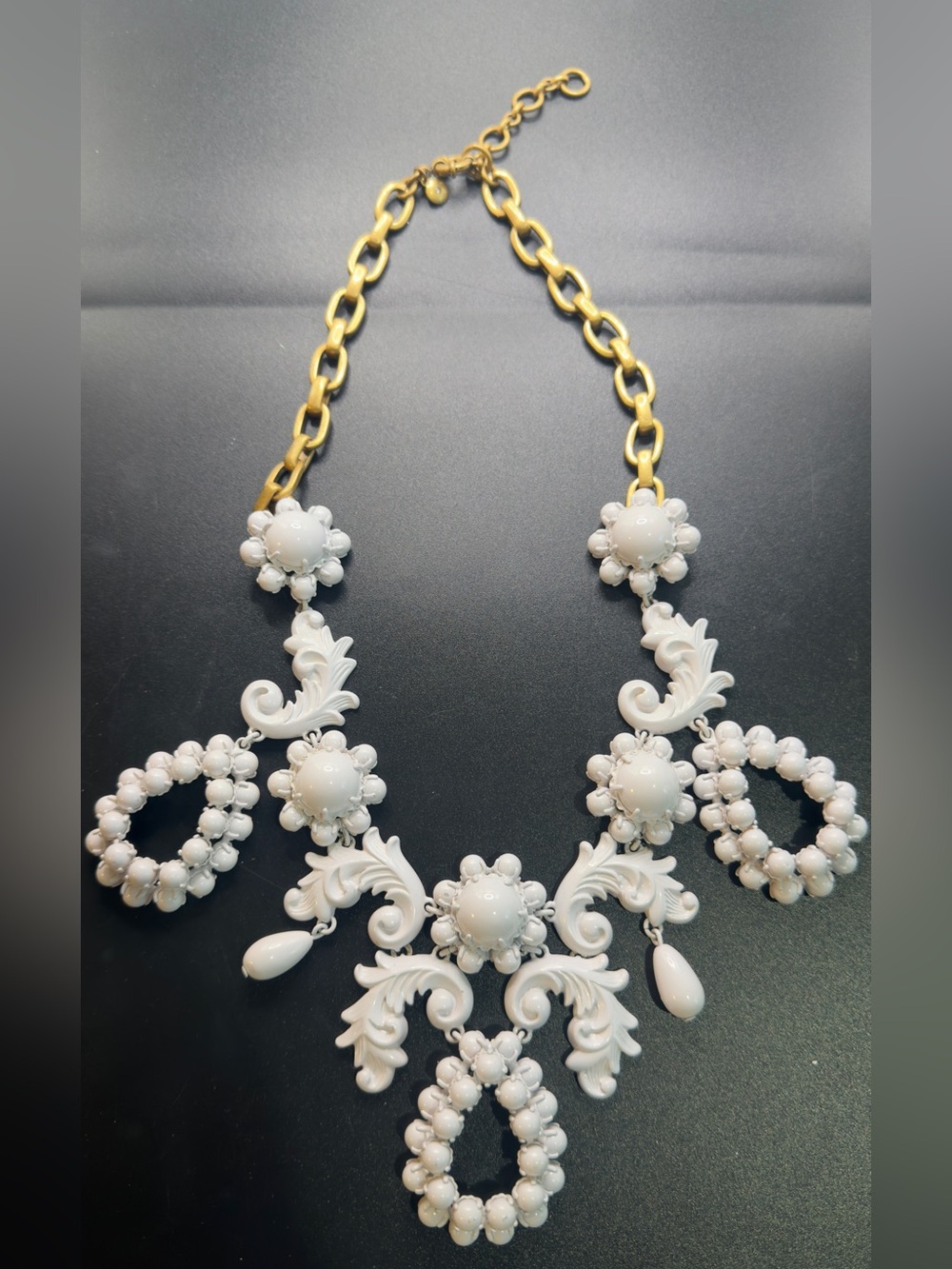 J CREW STATEMENT NECKLACE WHITE ENAMEL LACE MAXIMALIST STUNNING UNIQUE